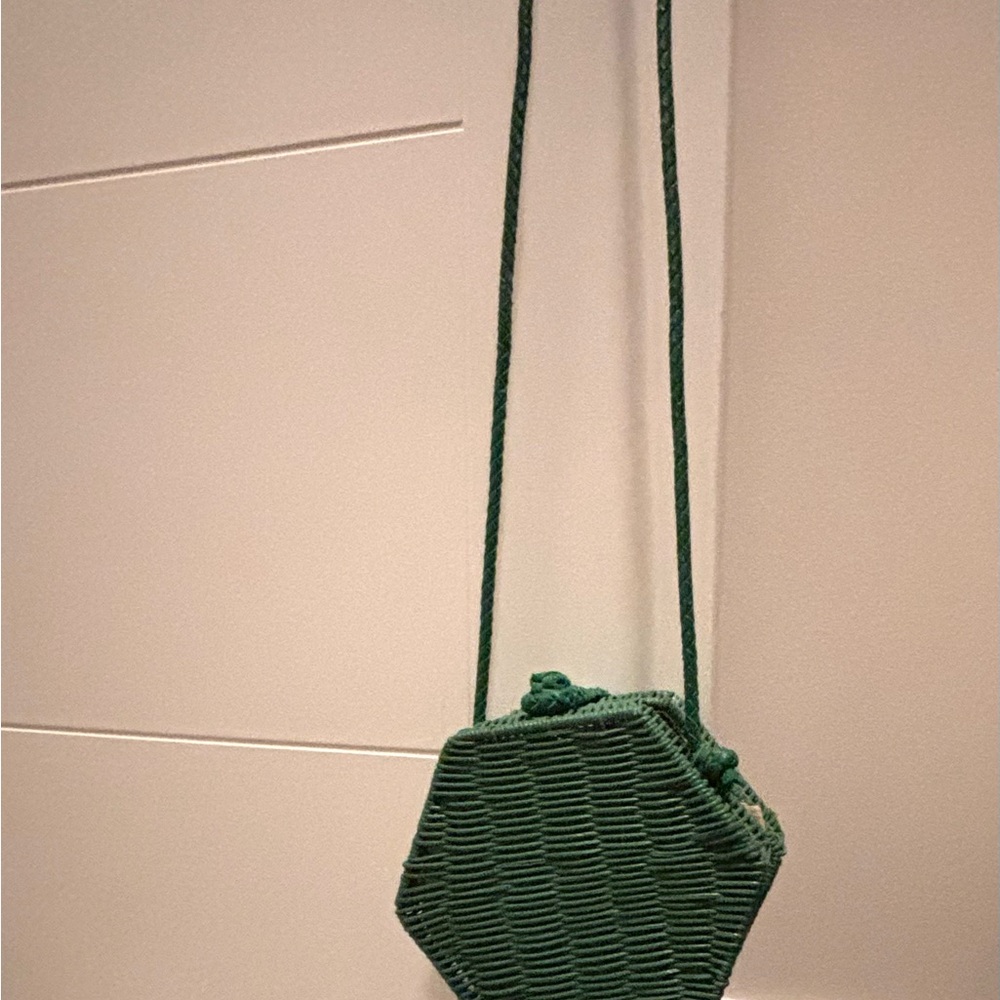 Zara Green Woven Hexagon Crossbody Bag